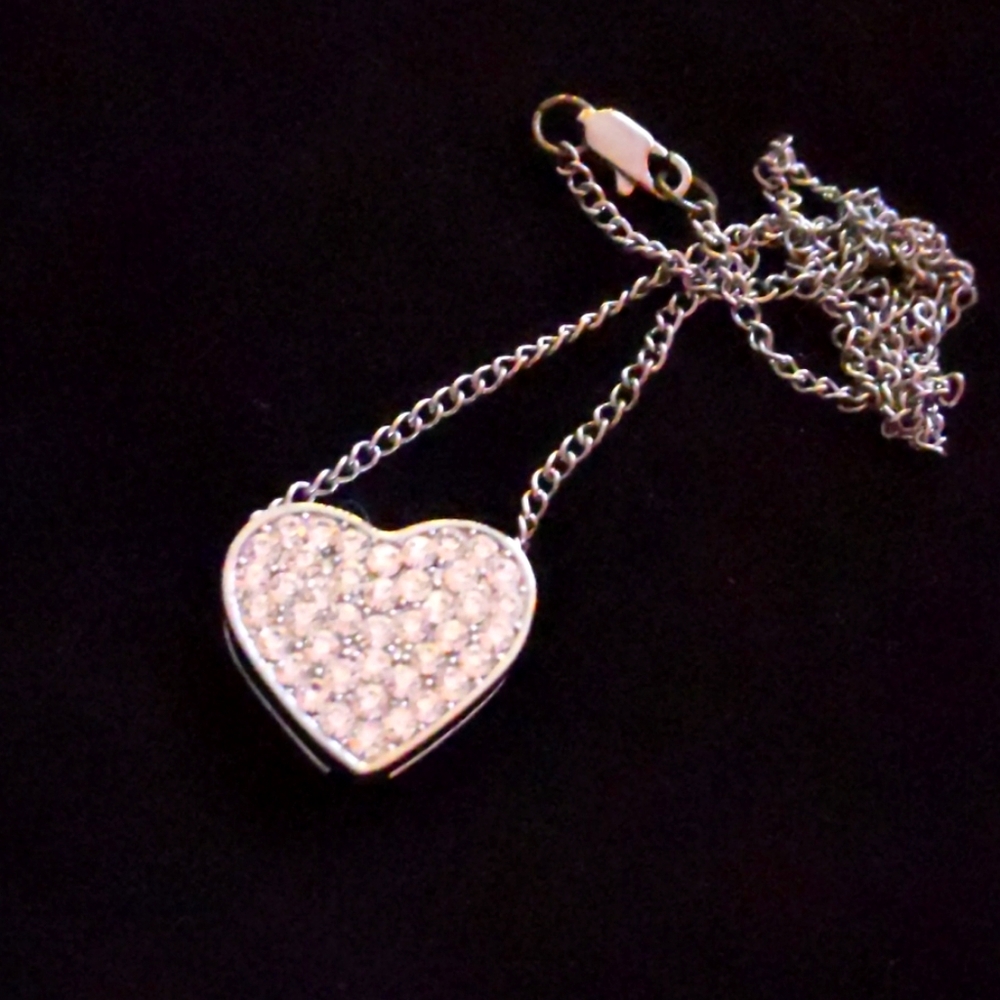 Silver Heart Pendant Necklace with Clear Crystals